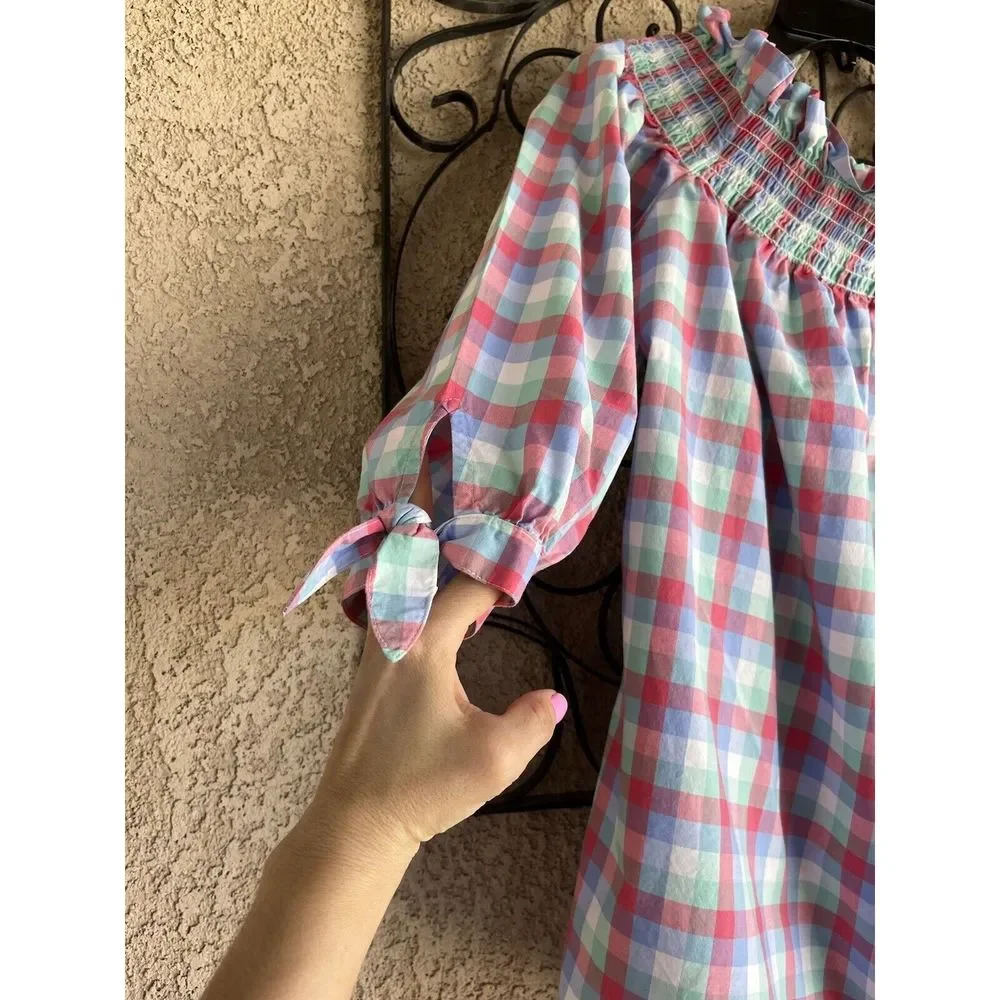 kate spade Pink and Light Blue Plaid Off-Shoulder Blouse